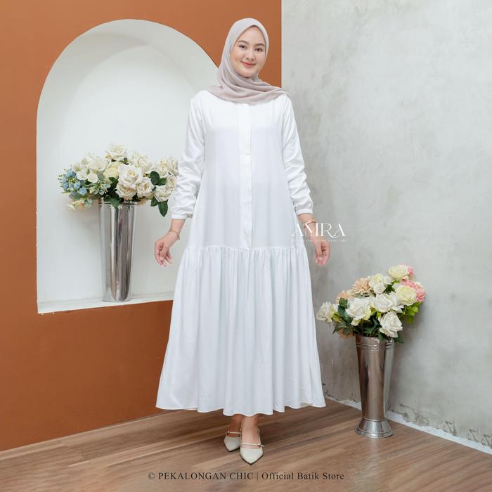 GAMIS TWILL RAYON PUTIH POLOS PREMIUM GAMIS WANITA CANTIK