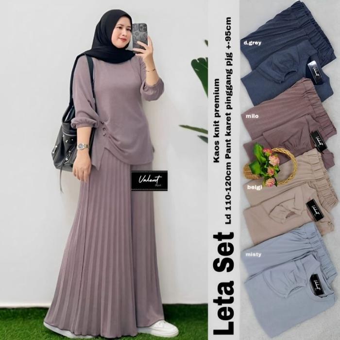 Set Rib Knit Import Celana Plisket |One set knit plisket Cutbray Muslim Wanita