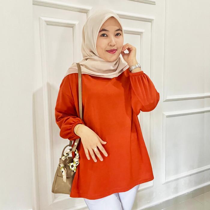 HarapanMakmur Kaos Wanita Oversize/Blouse Bebyterry Premium LD 126 PJ 72 Tangan Balon Polos Muslim A