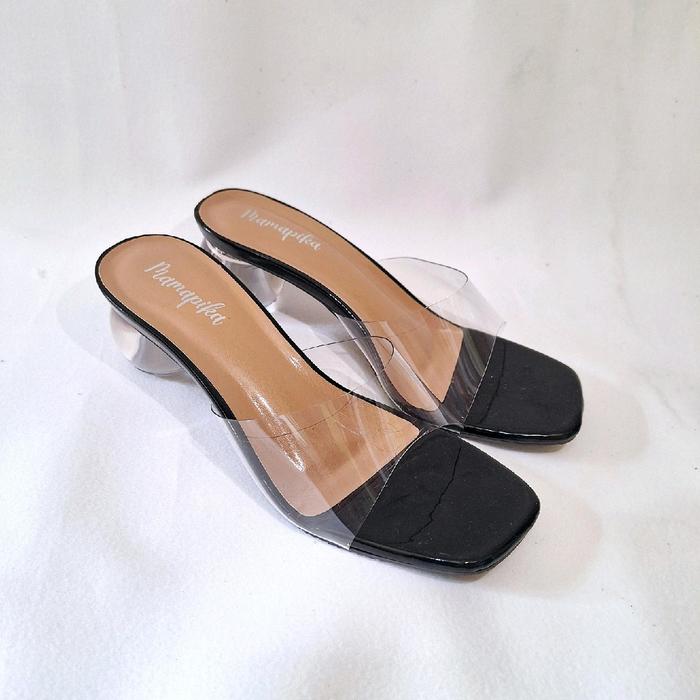 Sandal hak kaca bulat kokop mika Hak Setengah (5cm)