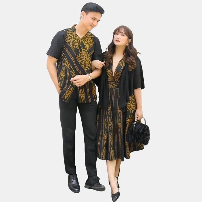 Tenun Outfit Baju 1 Set Couple Dress dan Hem Cowok Bareng Doi/Pasangan Kondangan/ Lamaran/Prewedding