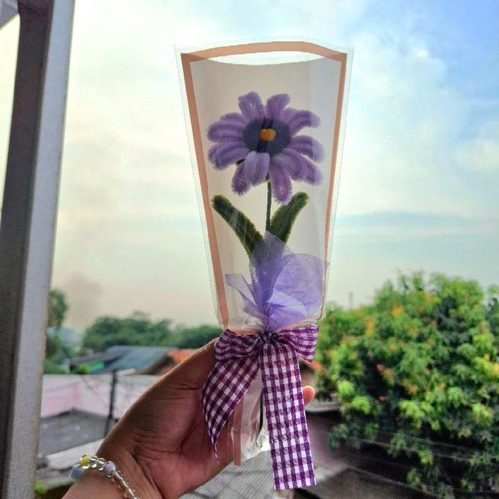 Bucket Bunga Single Kawat Bulu Buket | tambah Kartu Ucapan di note
