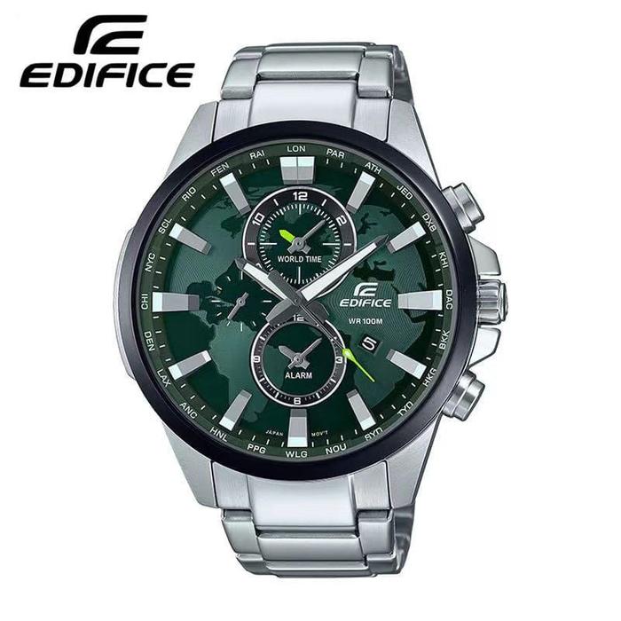 Casio Edifice EFR-303 Chrono Stainless Silver Green Jam Tangan Pria Free Box