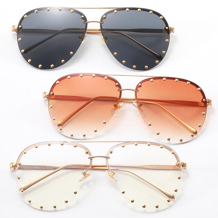 2022 Diamond Rhinestone  Sunglasses Ladies Fashion Gradient Metal Polygon Rimless Eyeware Outdoor Su