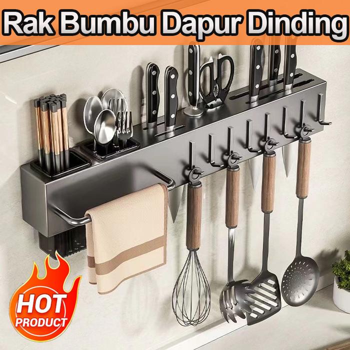 Rak pisau dinding Dapur Stainless Steel Rak Gantung Dapur Multifungsi Rak Tempel Tanpa Bor/Rak sendo