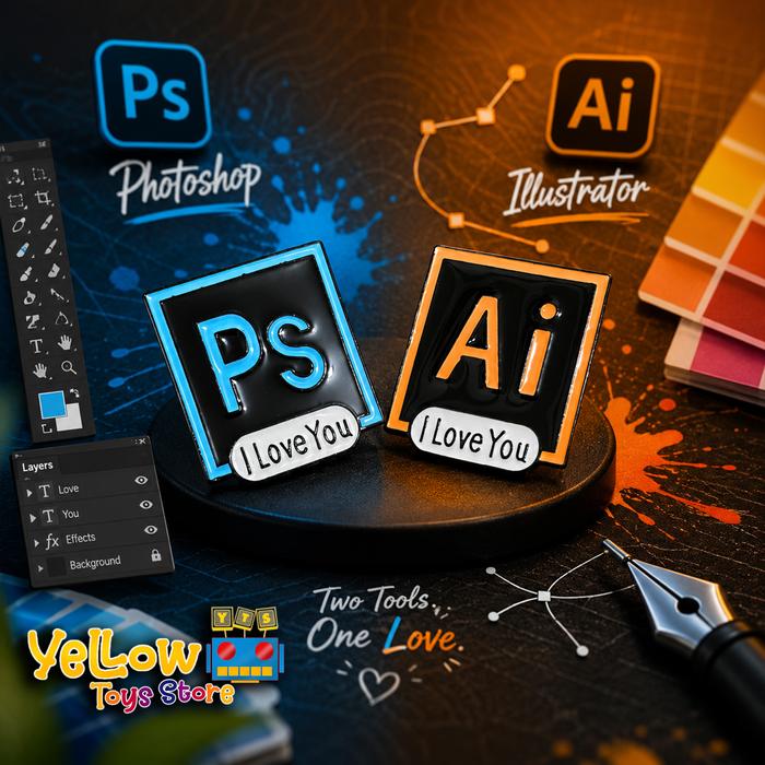 Pin Bros Enamel Photoshop Illustrator Adobe I Love You 3x3cm PIN-032