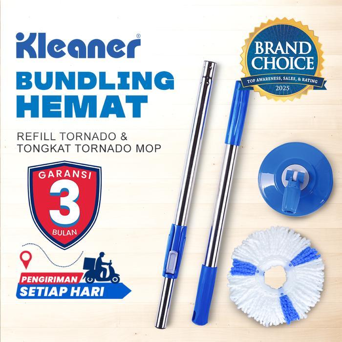 TERMURAH Kleaner Bundling Tongkat Kepala Pel dan Refill rofiber Pel Pembersih Lantai Tornado Spin Mo