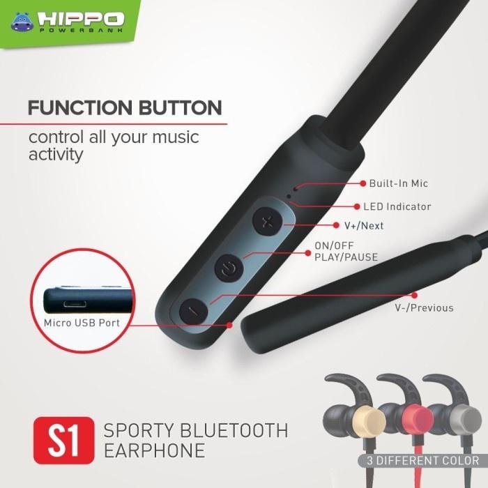Hippo Handsfree Headset Bluetooth S1 - Black - Black