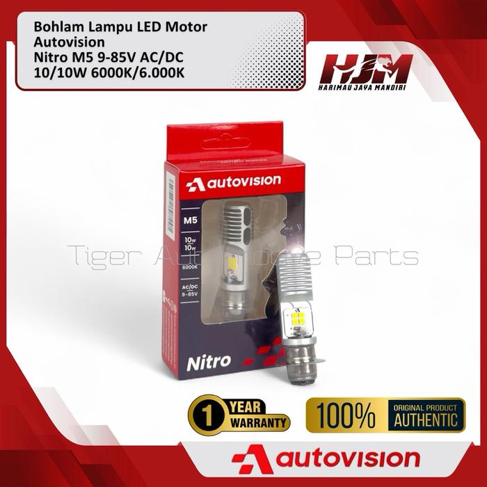 Bohlam Lampu Motor LED M5 H2 H6 T19 9-85V AC/DC 10/10W 6000K Kaki 1 AUTOVISION Nitro Original