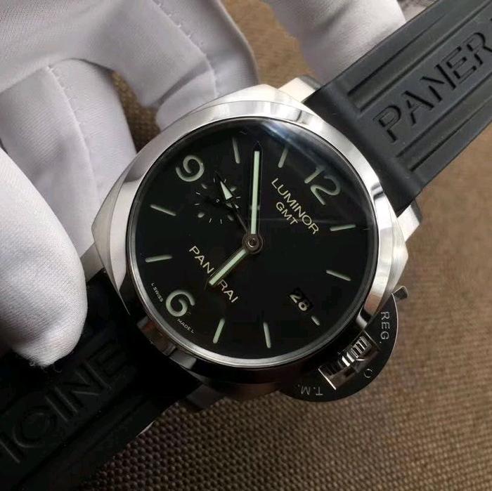 Panerai Luminor GMT Jam Tangan Pria dengan Tali Hitam dan Dial Hitam