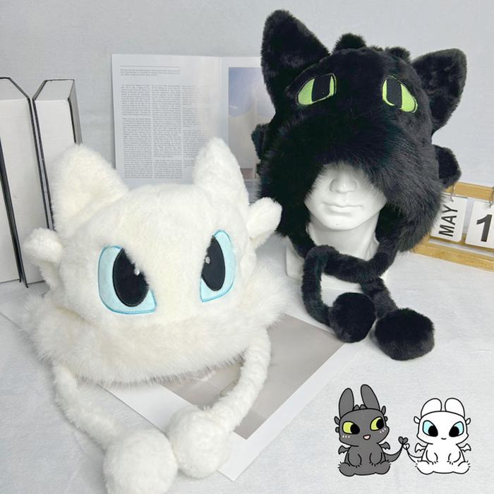 IMPORT Cartoon Dragon Toothless Plush Hat Dragon Ear Hat Thickened Autumn Winter Warm Cycling Ear-pr