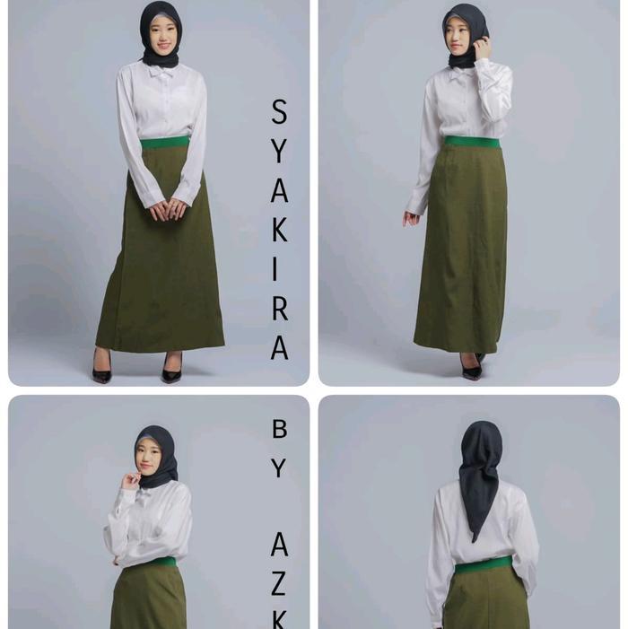 Rok Kerja Kantor Kasual Wanita A Line Panjang Modern Kekinian Pinggang Full Karet Elastis Polyester 
