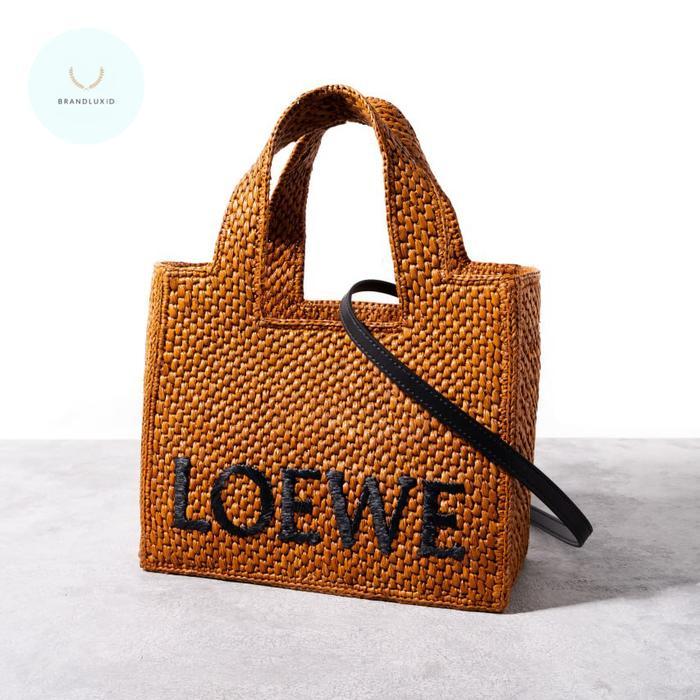 LOEWE SMALL LOEWE FONT TOTE BAG IN RAFFIA