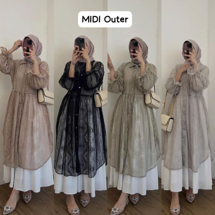 Outer Long Outer Cardigan Brukat Renda Lace Malika Import