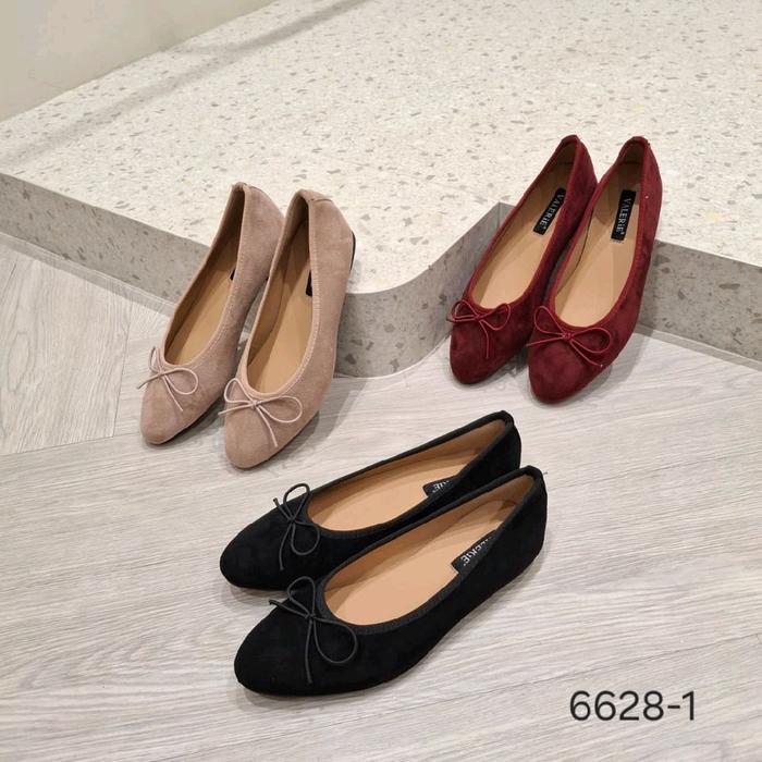 6628-1 BRAND VALERiE sepatu flat bahan beludru gasper pita Shoes Wanita Kerja