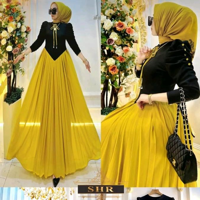 SHR maxi dress gamis runcing kaos rajut mix cruty import