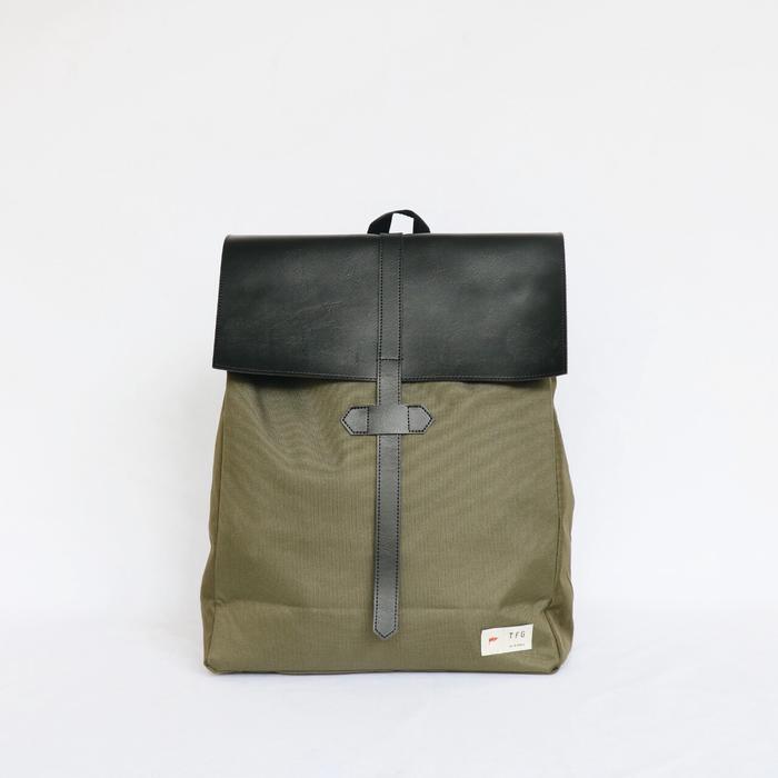 Tfg Backpack Tas Ransel Pria Wanita Towny 432 Black & Green Lifetime Warranty - Canvas - Water Resis