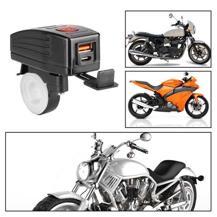 QC3.0 Dual USB Motorcycle Charger Waterproof Fast Charger Car Switch