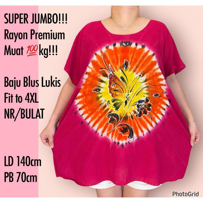 Atasan Blus Lukis Bali Rayon Super Jumbo Muat 80-100 Kg Ukuran Besar Motif Real Pict