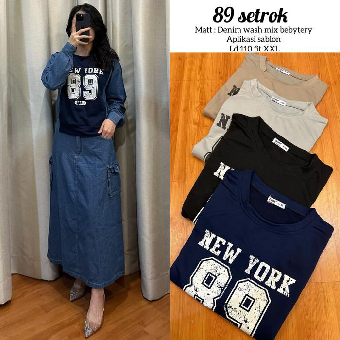 89-643 SET ROK BAHAN JEANS PREMIUM KOMBINASI KAOS / ATASAN&ROK ARUMI SET ROK