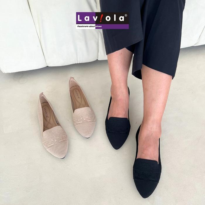 Laviola 4435 LSH - Sepatu Flat Rajut Wanita Black dan Apricot Shoes