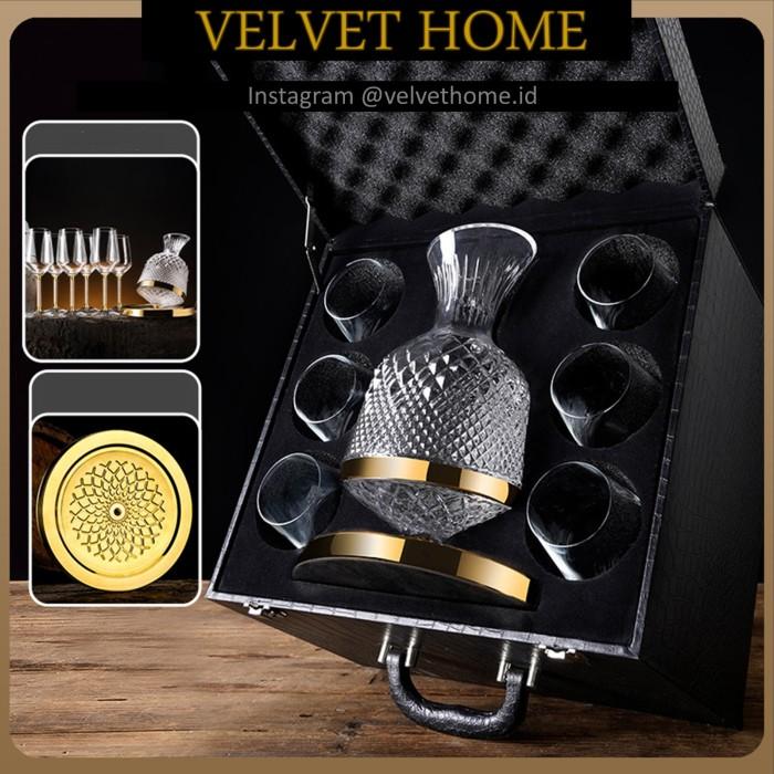 > Gelas Wine Rolling Decanter SET Hampers Natal wedding imlek-Gold for 6 RR