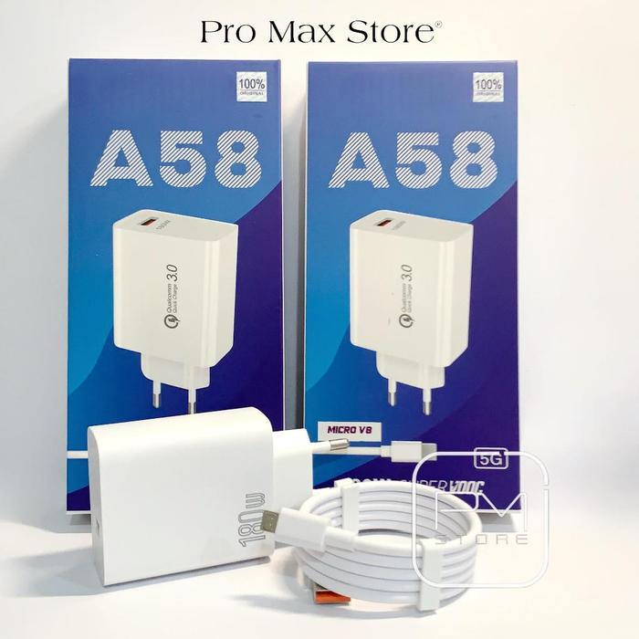 PM - Charger Oppo A58 180w PUTIH Super Vooc Micro Dan Type C | Casan Oppo A58 180watt Super Fast Cha