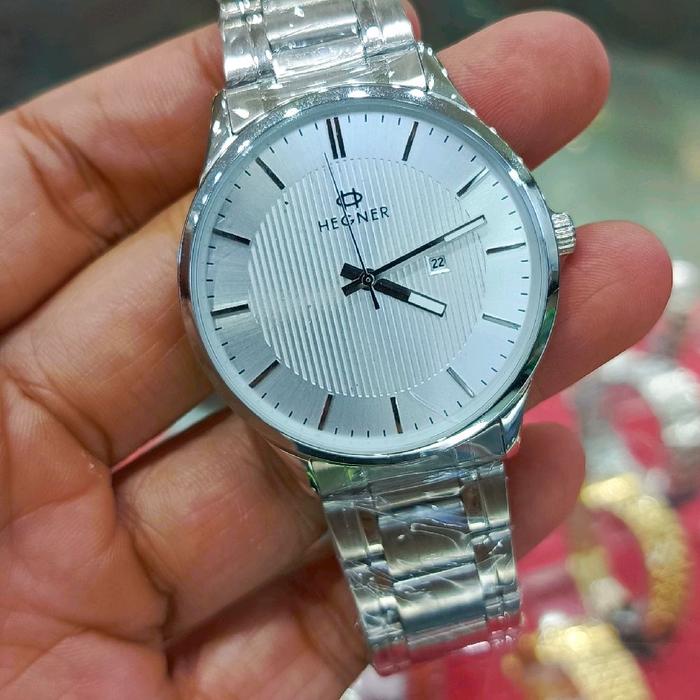 jam tangan pria hegner 5050 silver plat putih