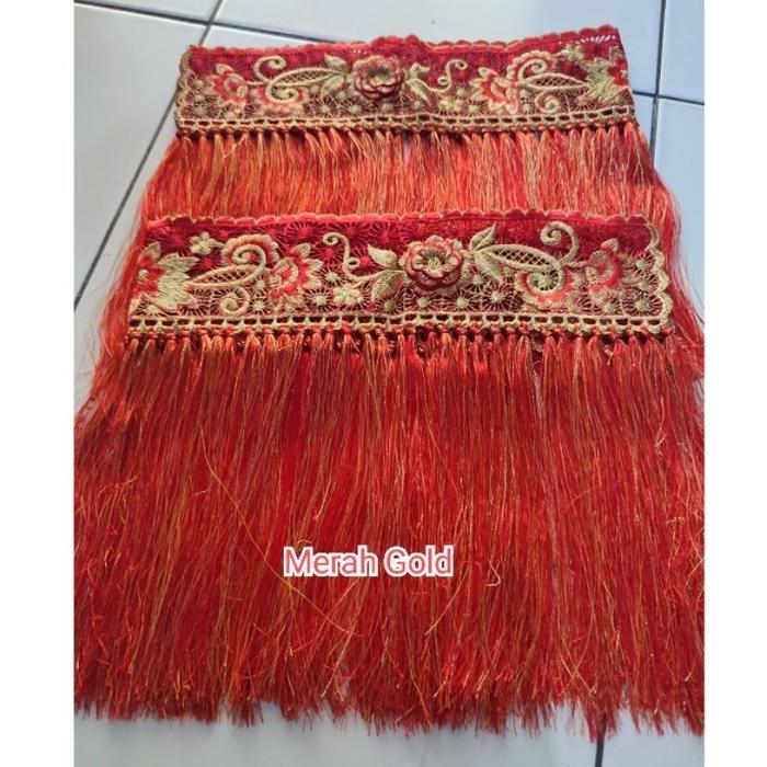 Kain Renda Bordir rumbay songket /Set Renda bordir ujung selendang