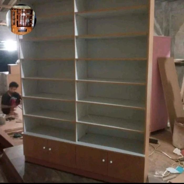 lemari rak buku kayu jati asli minimalis