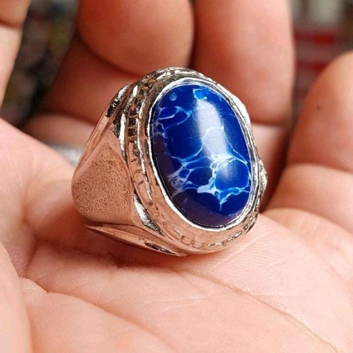 Cincin batu blue mizone urat putih / mizone blue  permata 15