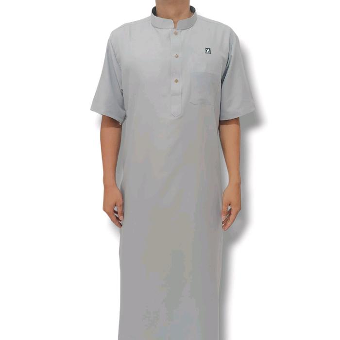 Jubah Afsheen lengan pendek pria dewasa polos Gamis Muslim Katun Hitam Panjang Motif Polyester