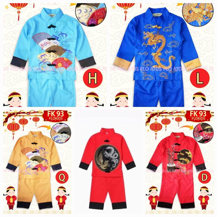 Baju CNY Imlek Cheongsam Qibao Anak Cowok Impor Gold, Red, Blue Dragon