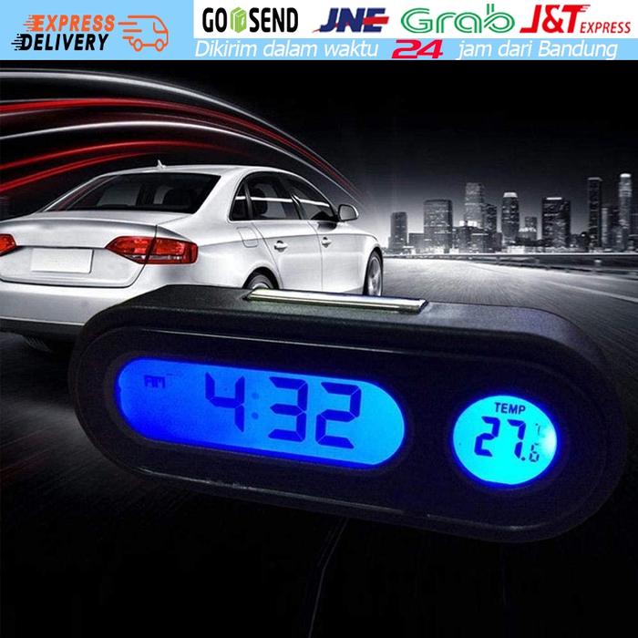 Jam / Termometer Mini Mobil / Aksesori Interior Mobil / Jam Tangan Elektronik Mobil Dengan Termomete