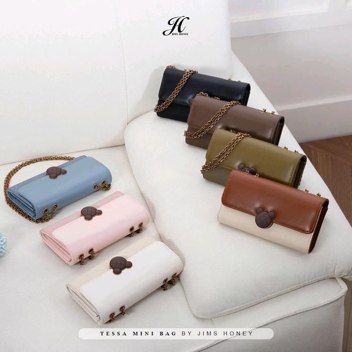 Tessa mini bag jimshoney lucu mickey Kulit Selempang Wanita Slingbag tas coklat bottega task ondanga