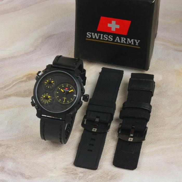 Jam Tangan Pria Swiss Army INFANTRY Free 2 tali Triple Time Free box BISA COD