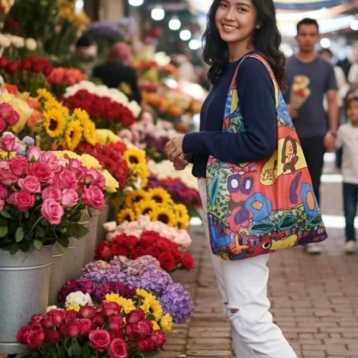 Tas Parasut Lipat Wanita multi fungsi , desain unik ceria dan limited, dapat masuk ke dalam saku  di