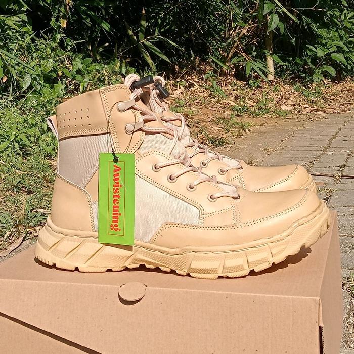 awisteung boots 6inchi pendek sepatu PDL krem SATPOL-PP TAGANA ASN kulit