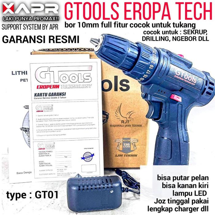 Promo Bor Cordless 12V Gtools Eropa Gt01 Mesin Bor Baterai Drill Tembok Besi Kayu Sekrup Fullset