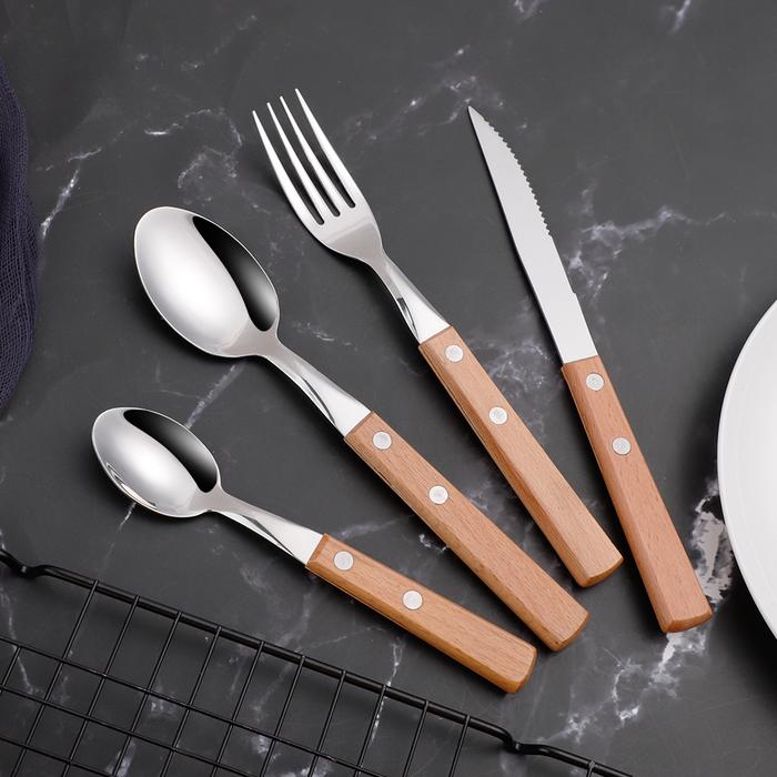 Kitchen Tableware Cutlery Set Wooden Cutlery Set Stainless Steel