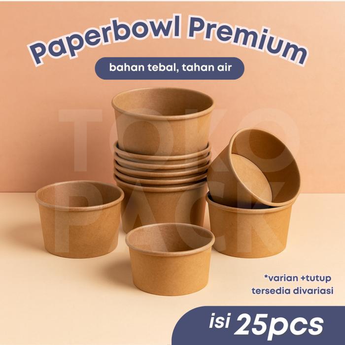 Safitiri (25 Pcs) Paper Bowl Kraft Dengan Tutup 360Ml 500Ml 650Ml 800Ml Paperbowl