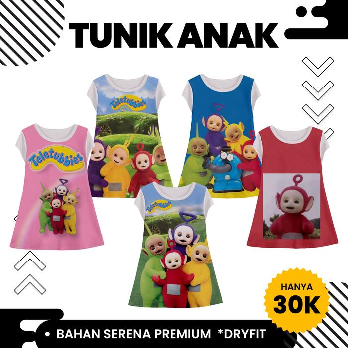 Kaos Tunik Teletubbies Film Kartun Boneka Lucu Sablon Sublime Anti Luntur Dress Anak