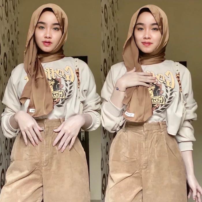 SWEATER CROP FLEECE GRYFFINDOR WANITA / Sweater Basic Crewneck Cewek Tebal