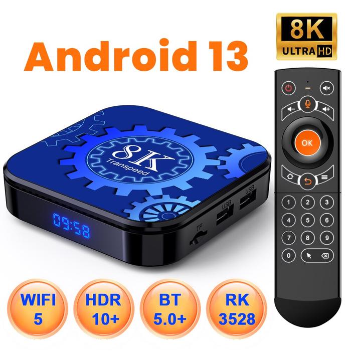 Transpeed Android 13 Wifi5 TV Box HDR10+ Support 8K Video 128G 64G