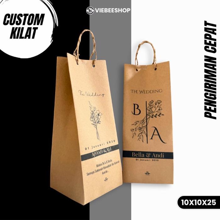 ( Isi 100 Biji ) Tas Paper Bag Kertas Pernikahan Gratis Custom Nama Paper Bag Wedding Engagement Per