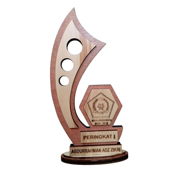 Plakat Piala Kayu Super Premium B Ukuran S 10x4x20 cm & M 11x4x25 cm Kayu Jati Belanda 5mm Plywood 9
