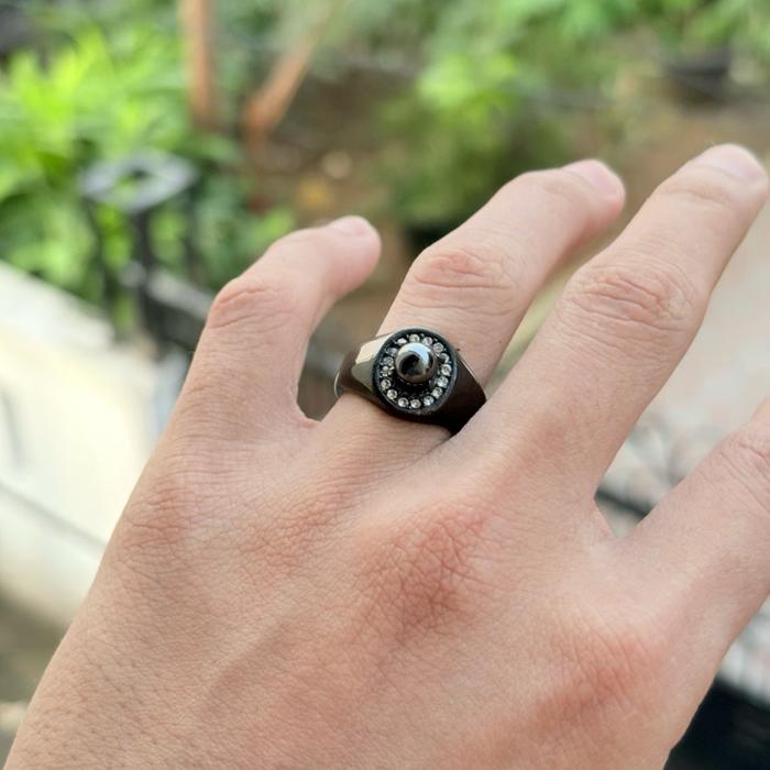Cincin Batu Mustika lipan hitam ring Titanium
