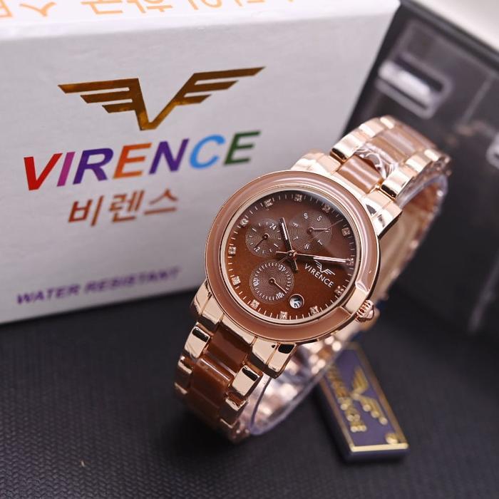 Box Exclusive Jam Tangan Virence Bulat Kombi Rantai HB-719SAA / Jam Tangan Wanita Tali Rantai Kombi 