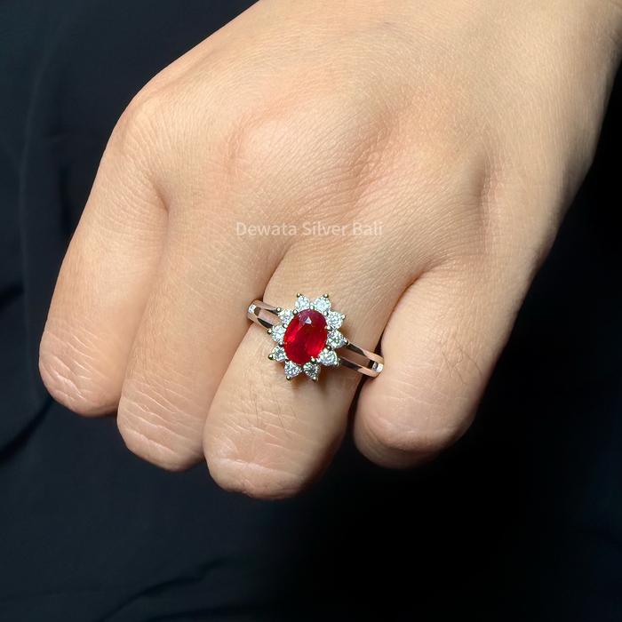 Cincin Perak Batu Ruby Pigeon Blood Cutting Natural by Dewata Silver Bali Cincin Wanita Cantik & Har