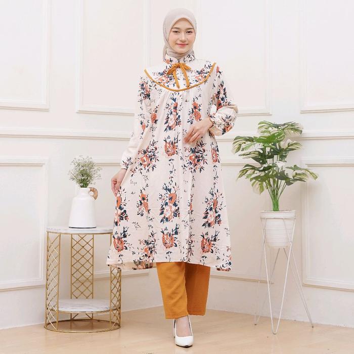 tunik long set celana,tunik rayon viral terlaris (veriasi tali leher)